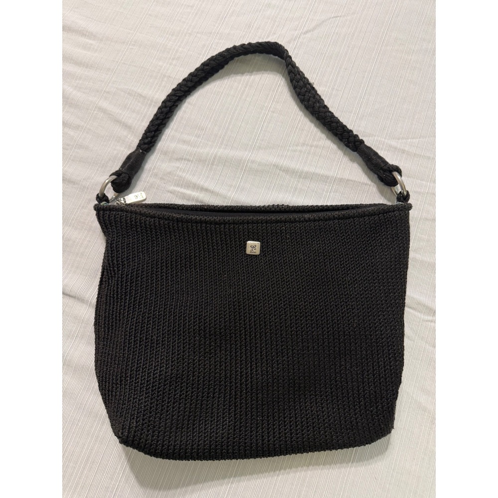 Lina Black Crochet Shoulder Bag Braided Strap Floral Lining Hobo Handbag
